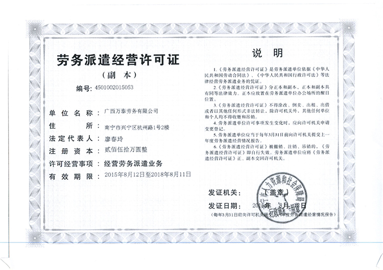 劳务派遣经营许可证
