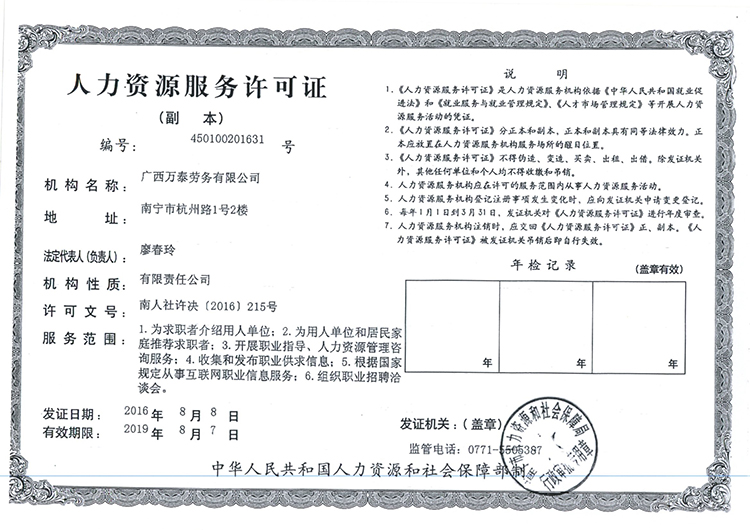 人力资源服务许可证
