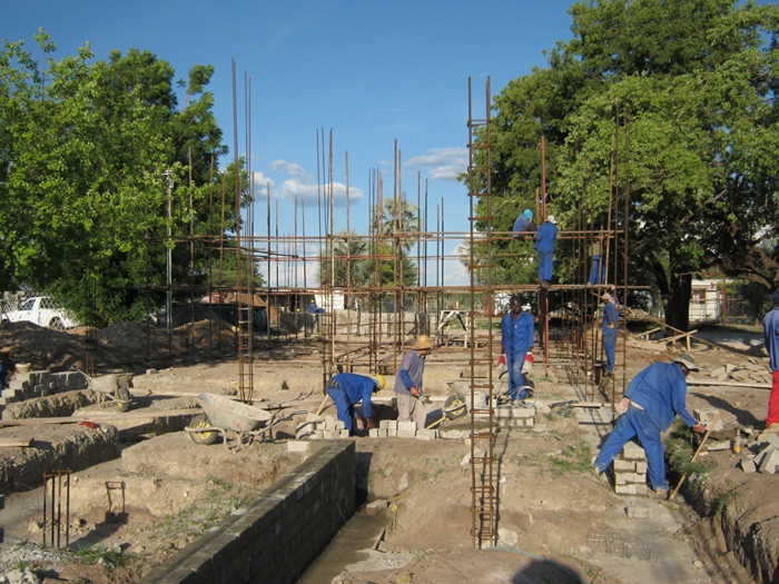 外派冈比亚工人与当地工人一起工作